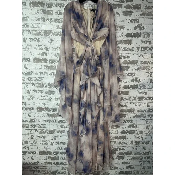 Boohoo | Dresses | Nwt Boohoo Floral Chiffon Print Cut Out Maxi Dress Blue  Size Us 4 | Poshmark